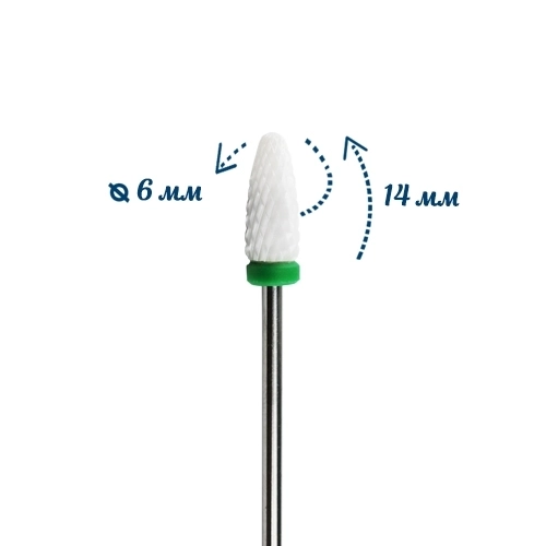 Керамическая фреза 3/32 Torch cylinder C грубая (зеленая) насечка, Ø0,6 см, L20, кукуруза km/ZL020