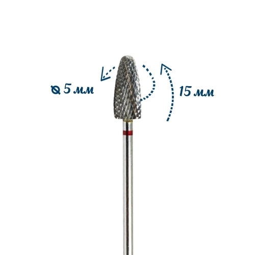 Фреза твердосплавная WG-ZL011 F, пуля (почка), Ø0,5 см, мягкая (красная) насечка km/WG-ZL011
