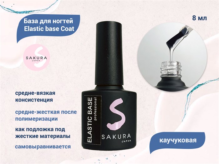 База для ногтей Sakura Elastic base Coat, каучуковая, 8 мл BAS2 - фото 444927