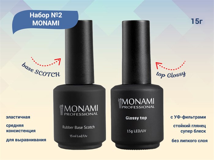 Набор Monami №2 base SCOTCH + top Glossy, 15 г mn/mix2 - фото 472985