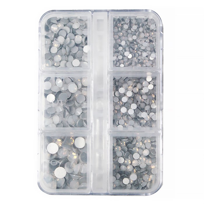 Набор страз в кейсе №9, 6 ячеек, Mixed Sizes White Opal LZ09 - фото 473533