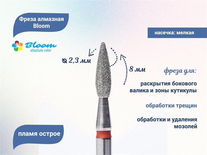 Фреза алмазная Bloom мягкая (красная) насечка, Ø0,23 см, пламя  Bl/56.243.080.23(5) - фото 491555