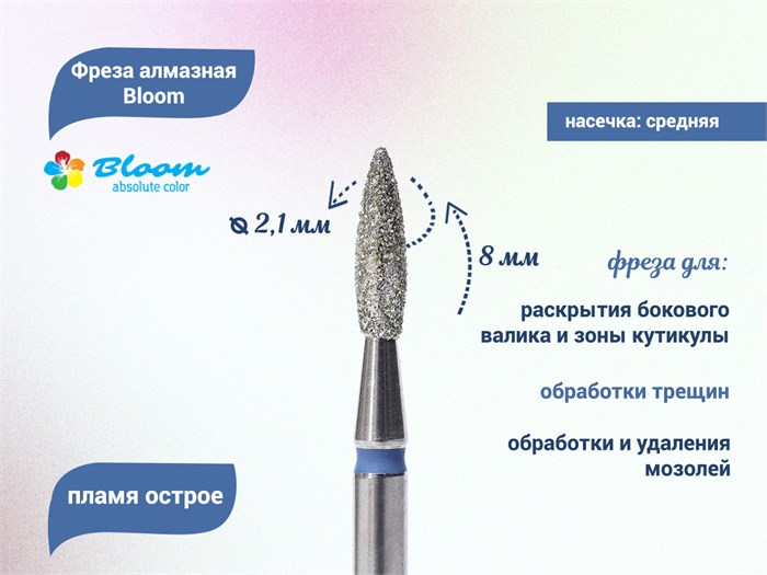 Фреза алмазная Bloom средняя (синяя) насечка, Ø0,21 см, пламя   Bl/66.243.080.21(4) - фото 491567