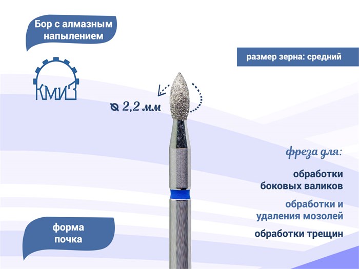 Фреза алмазная КМИЗ мелкая (красная) насечка, Ø0,22 см, пуля Б244.22/118193(261) - фото 491974