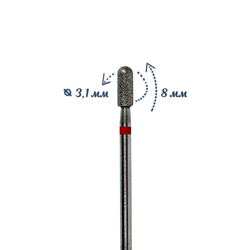 Фреза алмазная КМИЗ, мелкая (красная) насечка, Ø0,31 см, цилиндр закругленный Б141.31/117954(242) - фото 492207
