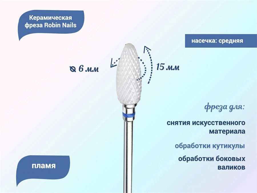 Керамическая фреза Robin Nails 3/32 M ST(C) средняя (синяя) насечка, Ø0,2 см, пламя  gr/TC062ST