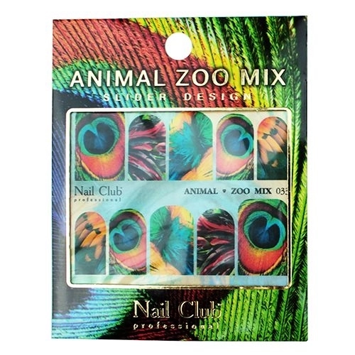 Слайдер-дизайн Animal Zoo Mix (зеленое перо), Nail Club nc/sd06