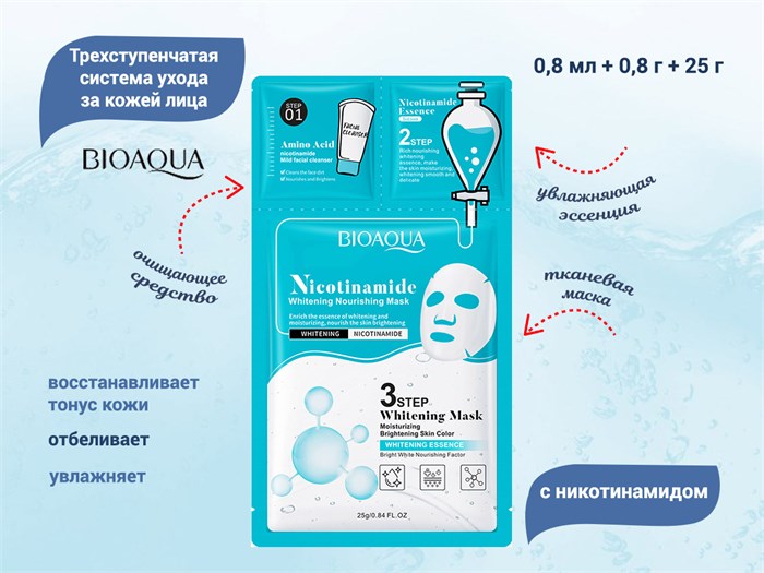 Трехступенчатая система уход за кожей лица BIOAQUA с никотинамидом BQY62081 - фото 557036