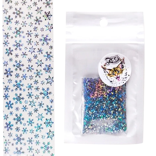 Фольга переводная (4*50см) Zoo Nail Art, новогодняя прозрачная серебро №1450 zn/1450