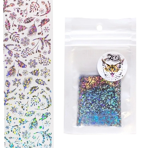 Фольга переводная (4*50см) Zoo Nail Art, новогодняя прозрачная серебро №1452 zn/1452