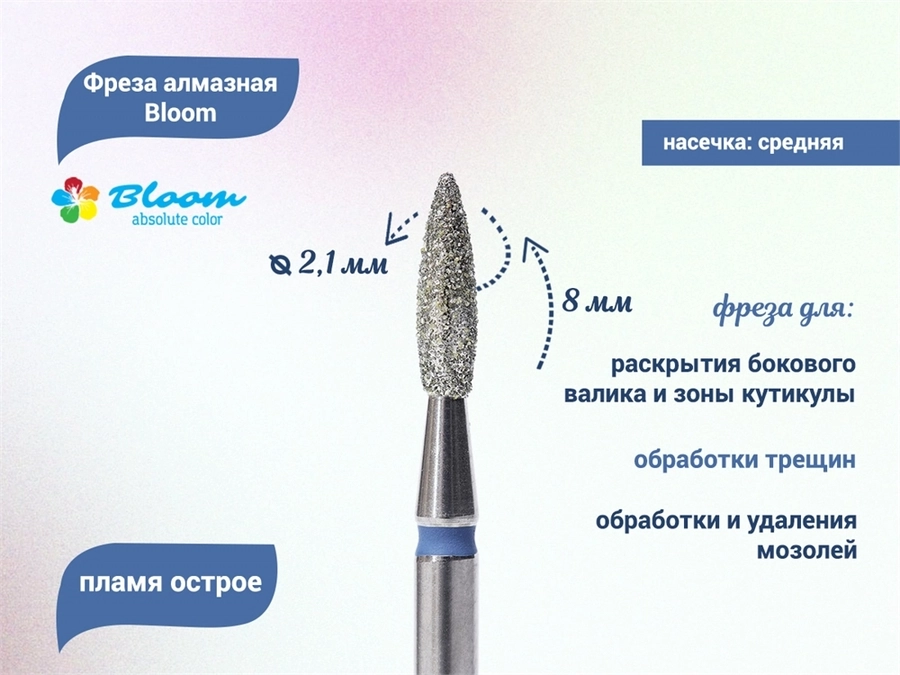 Фреза алмазная Bloom средняя (синяя) насечка, Ø0,21 см, пламя   Bl/66.243.080.21(4)