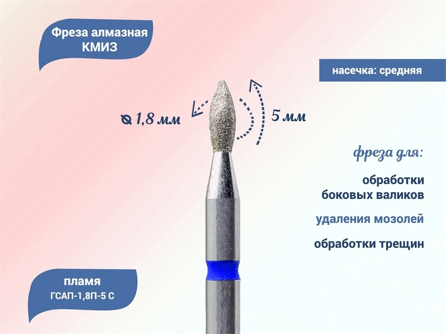 Фреза алмазная КМИЗ средняя (синяя) насечка, Ø0,18 см, пламя Б244.18/118185(264)