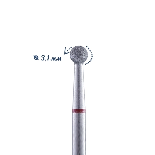Алмазная фреза Кристалл, мягкая (красная) насечка, Ø0,31 см, шар К56.001.025.31м(27)
