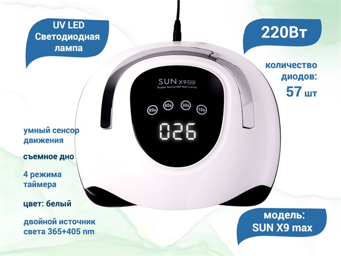 UV LED Светодиодная лампа SUN X9 max (белая), 220 W SUNX9max - фото 566393