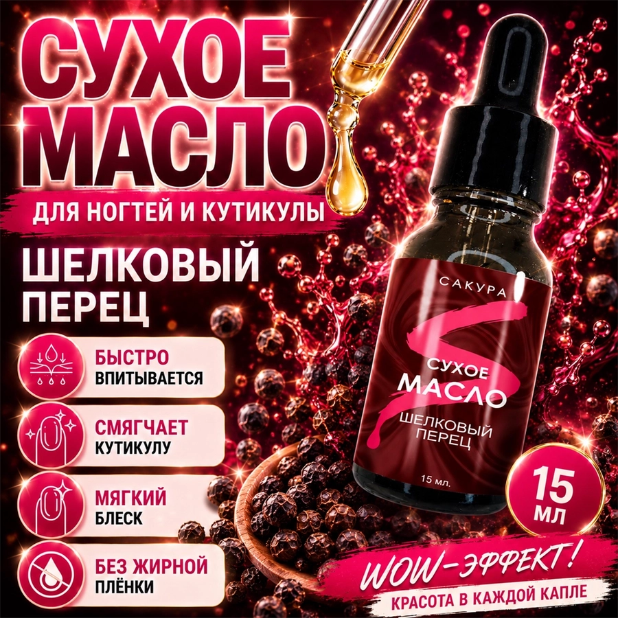 Сухое масло Sakura для ногтей и кутикулы, Шелковый перец, 15мл Sm1502