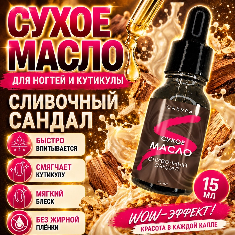 Сухое масло Sakura для ногтей и кутикулы, Сливочный сандал, 15мл Sm1505