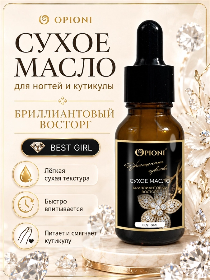Сухое масло для ногтей и кутикулы Opioni, Бриллиантовый восторг (аромат:парфюм The best girl), 15 мл OP№7