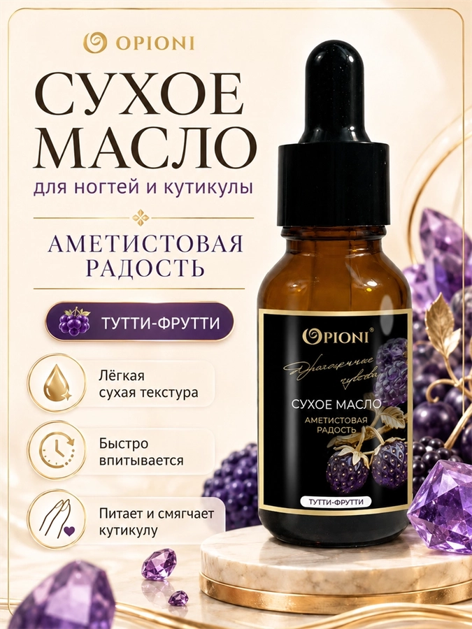 Сухое масло для ногтей и кутикулы Opioni, Аметистовая радость (аромат: Тутти-Фрутти), 15 мл OP№8