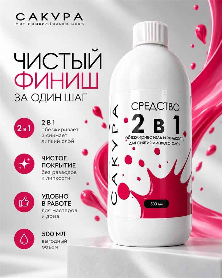 Средство 2в1 Сакура - обезжириватель и жидкость для снятия липкого слоя, 500мл SOGL500