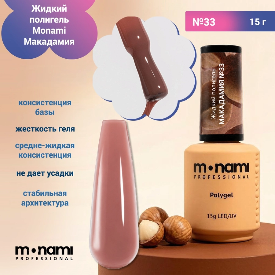 Жидкий полигель Monami Макадамия №33, 15 г mn_lp_macadamia33