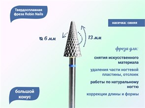 {{productViewItem.photos[photoViewList.activeNavIndex].Alt || productViewItem.photos[photoViewList.activeNavIndex].Description || 'Твердосплавная фреза Robin Nails большой конус 3/32 M RL, Ø0,5 см средняя (синяя) насечка'}}