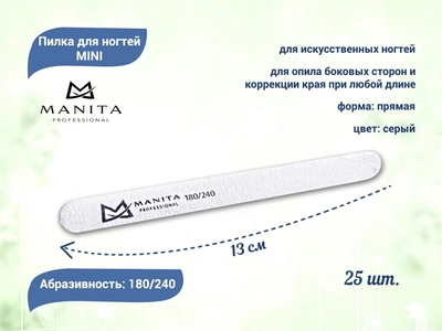 {{productViewItem.photos[photoViewList.activeNavIndex].Alt || productViewItem.photos[photoViewList.activeNavIndex].Description || 'Пилка для ногтей  MANITA PROFESSIONAL прямая MINI 180/240 грит, 13 см 25 шт./уп.'}}