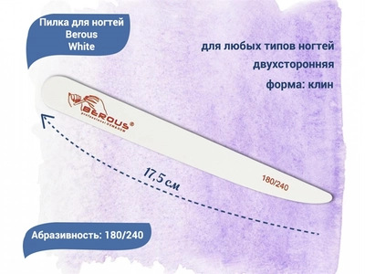 {{productViewItem.photos[photoViewList.activeNavIndex].Alt || productViewItem.photos[photoViewList.activeNavIndex].Description || 'Пилка для ногтей Berous White, клин, 180/240 грит'}}