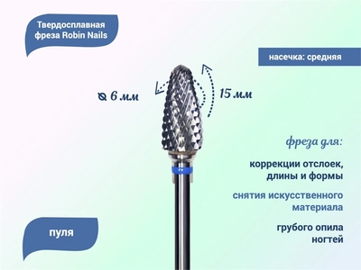 {{productViewItem.photos[photoViewList.activeNavIndex].Alt || productViewItem.photos[photoViewList.activeNavIndex].Description || 'Твердосплавная фреза Robin Nails пуля 3/32 M ST, Ø0,6 см средняя (синяя) насечка'}}
