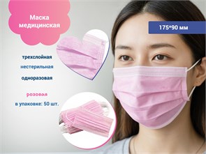 {{photo.Alt || photo.Description || 'Маска медицинская трехслойная одноразовая нестерильная, 175*90 мм, 50 шт., розовая'}}